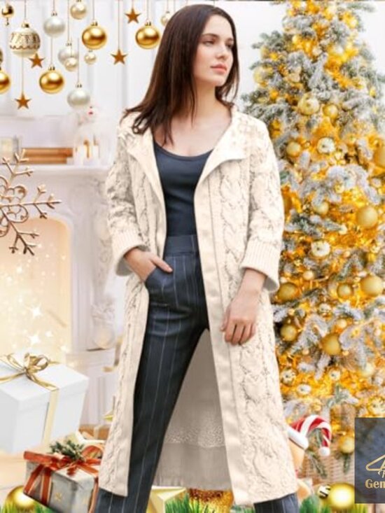 Oversized Hooded Cardigan Sweater Long Knee Length Cable Knit Warm - Picture 3 of 7
